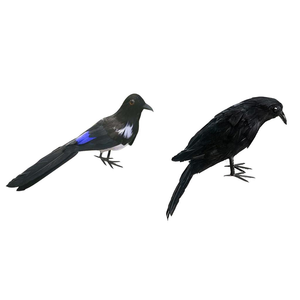 2x Artificial Realistic Birds Raven Magpie for Garden Weding Home Decoration
