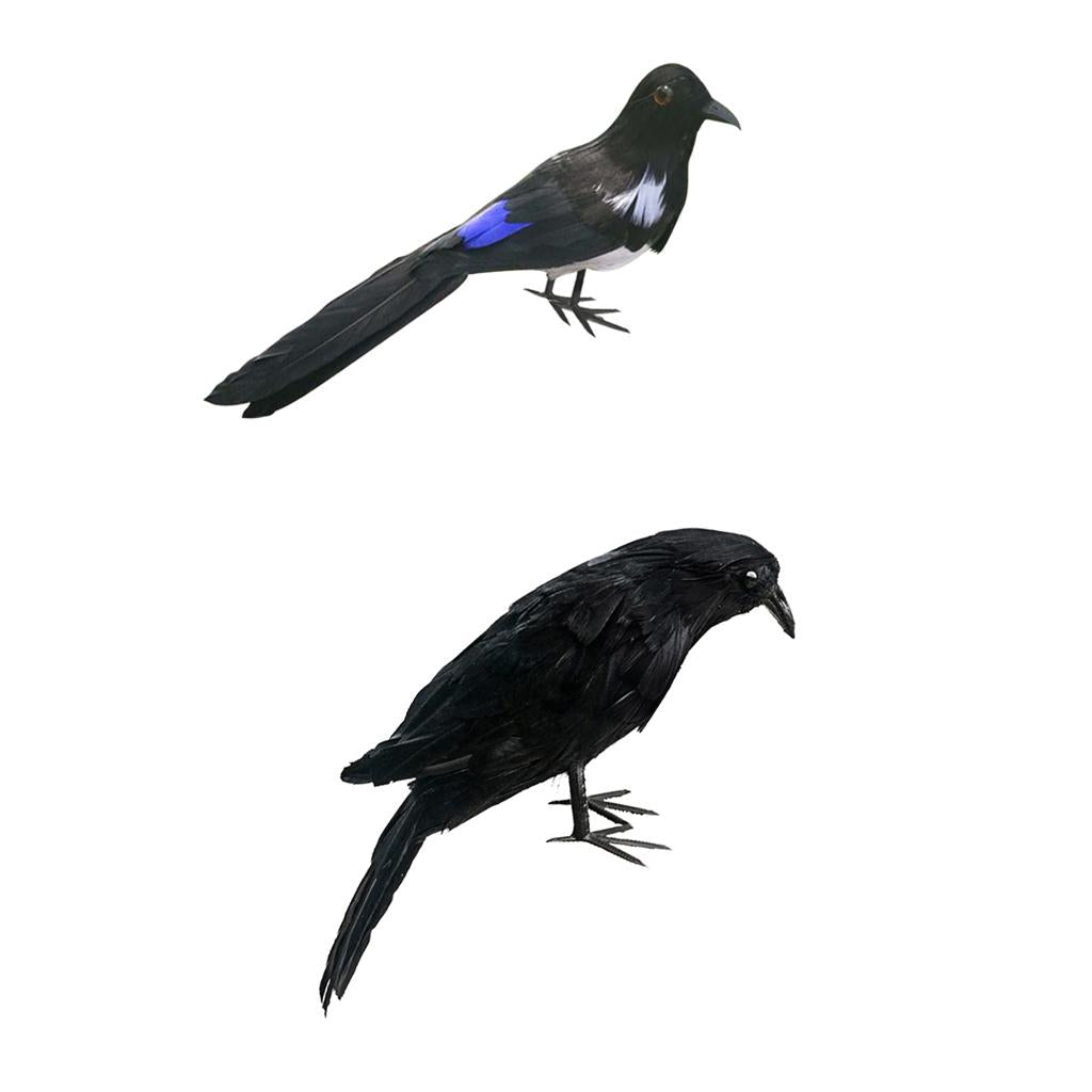 2x Artificial Realistic Birds Raven Magpie for Garden Weding Home Decoration