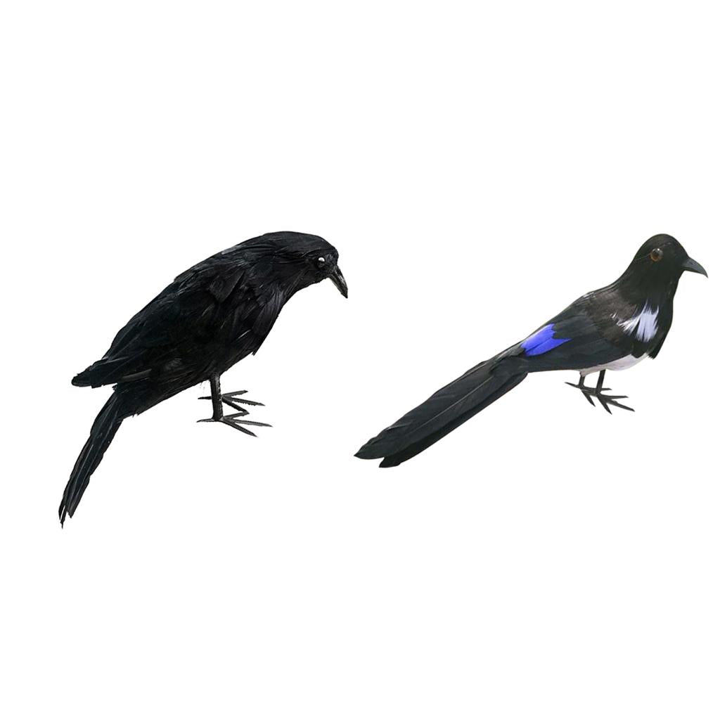 2x Artificial Realistic Birds Raven Magpie for Garden Weding Home Decoration