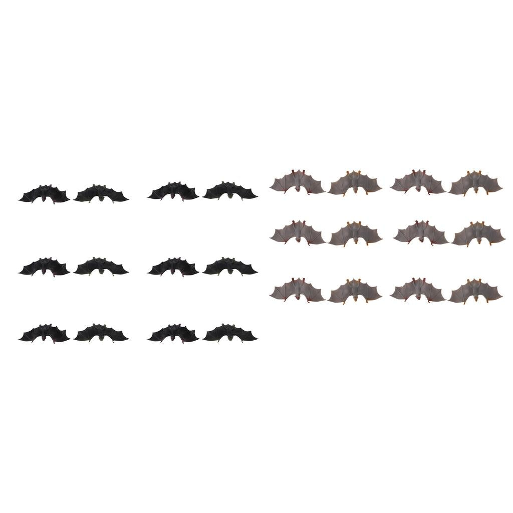 24Pcs Black & Grey Plastic Bats Flying Animal Model Figures Educational Toys