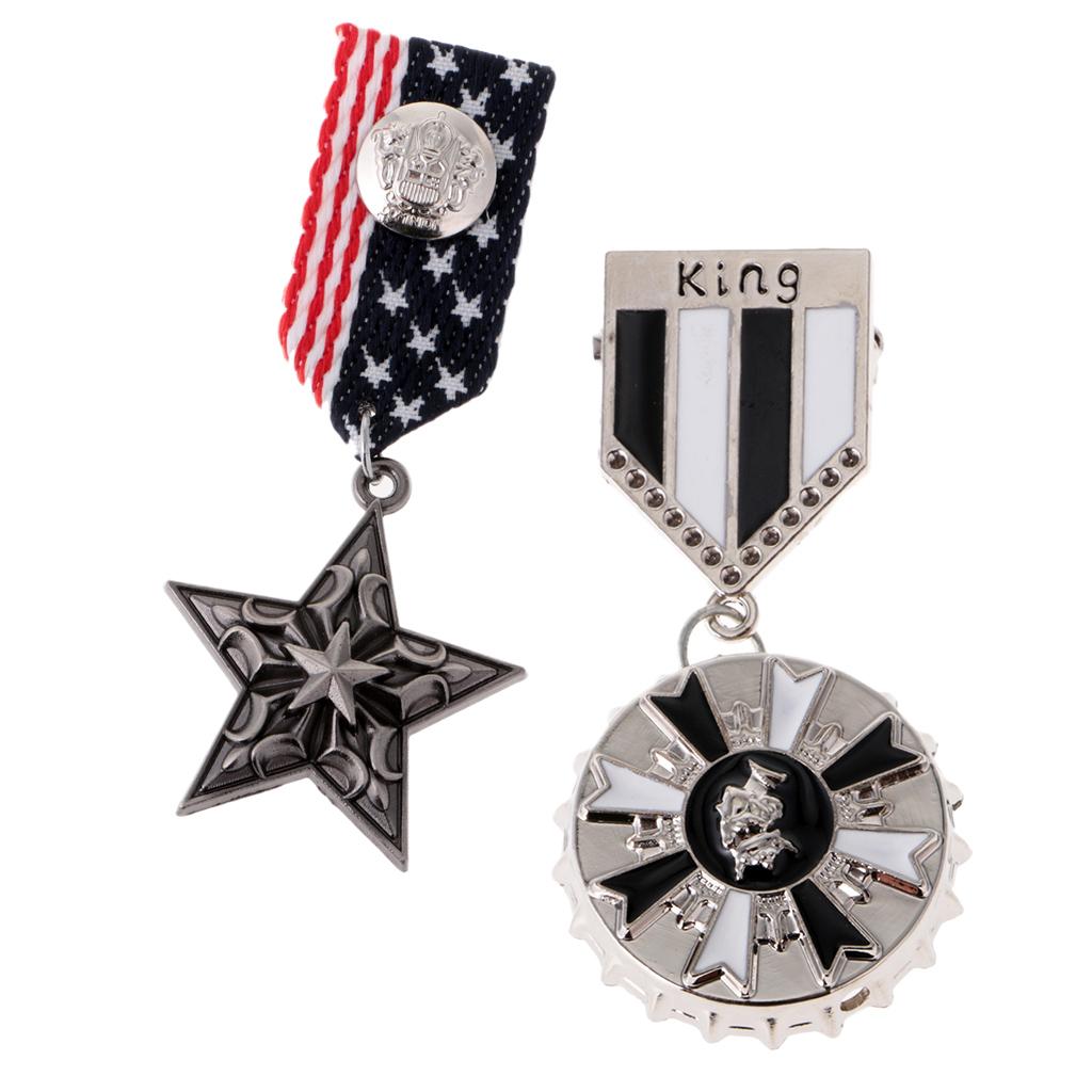 2 Pcs Military Uniform Medal Badge Brooch Pin Ribbon KING Star Brooch Gothic