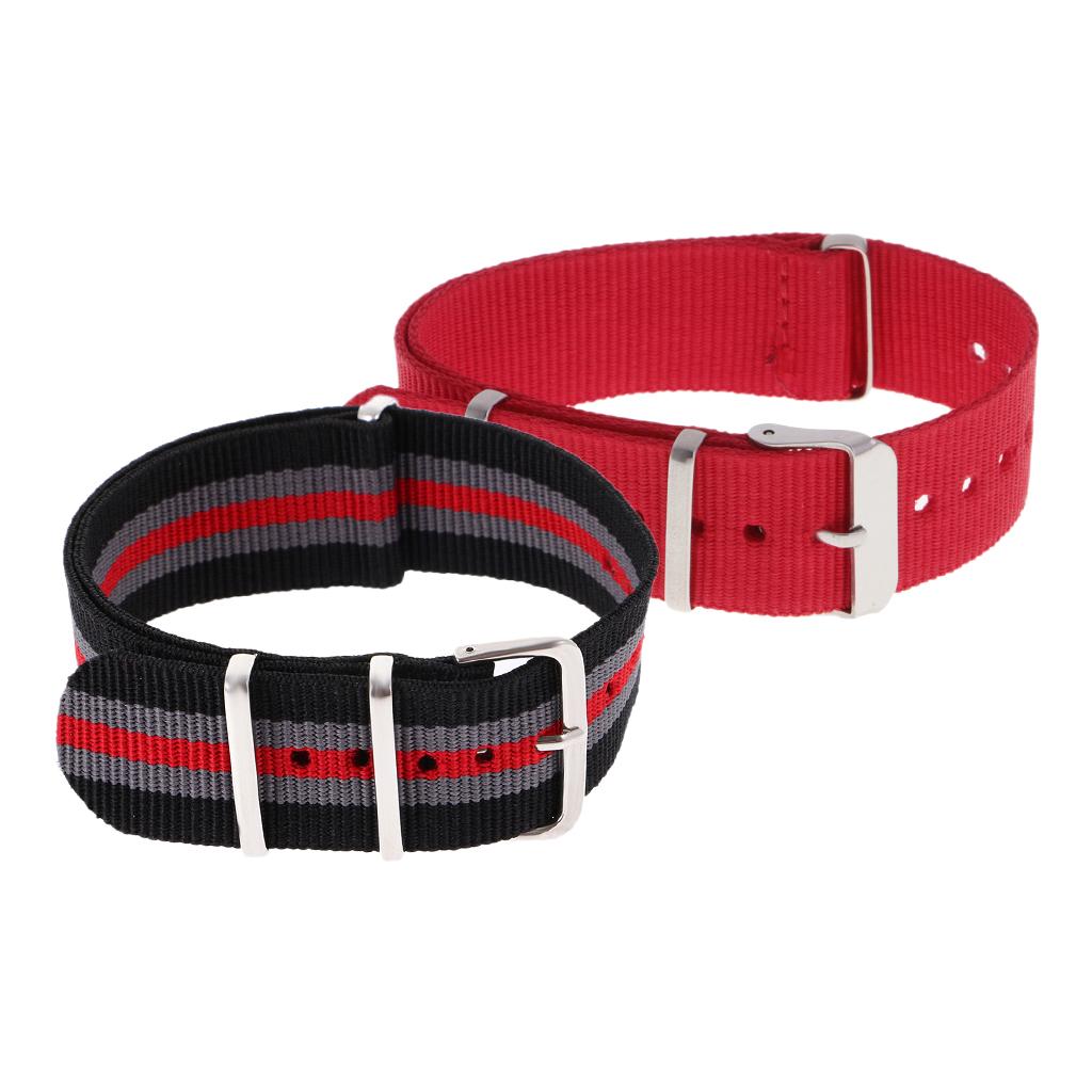 2pcs Durable Nylon Watch Strap Watch Band Stainless Steel Buckle 18mm 20mm
