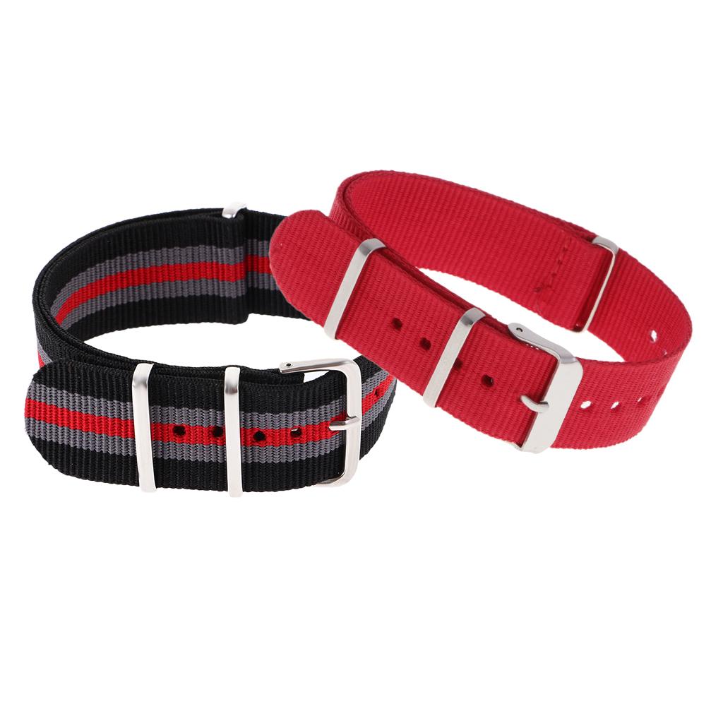 2pcs Durable Nylon Watch Strap Watch Band Stainless Steel Buckle 18mm 20mm