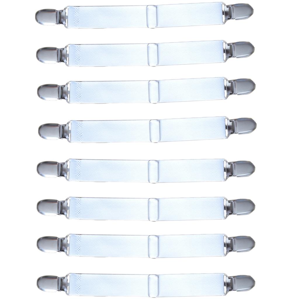 8 Pieces Bed Sheet Grippers Suspenders Fastener Clips Straps 2 Heads White
