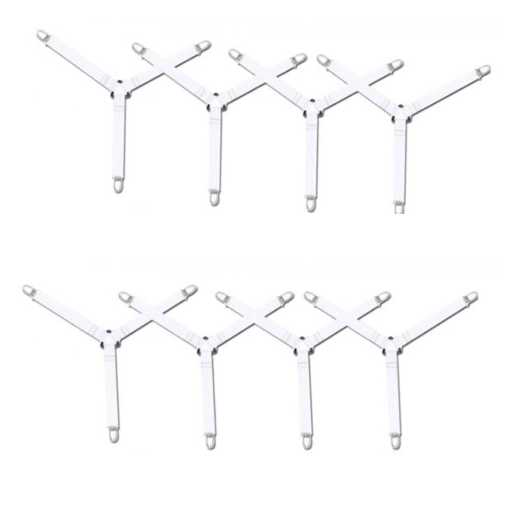 8 Pieces Bed Sheet Grippers Suspenders Fastener Clips Straps 3 Heads White