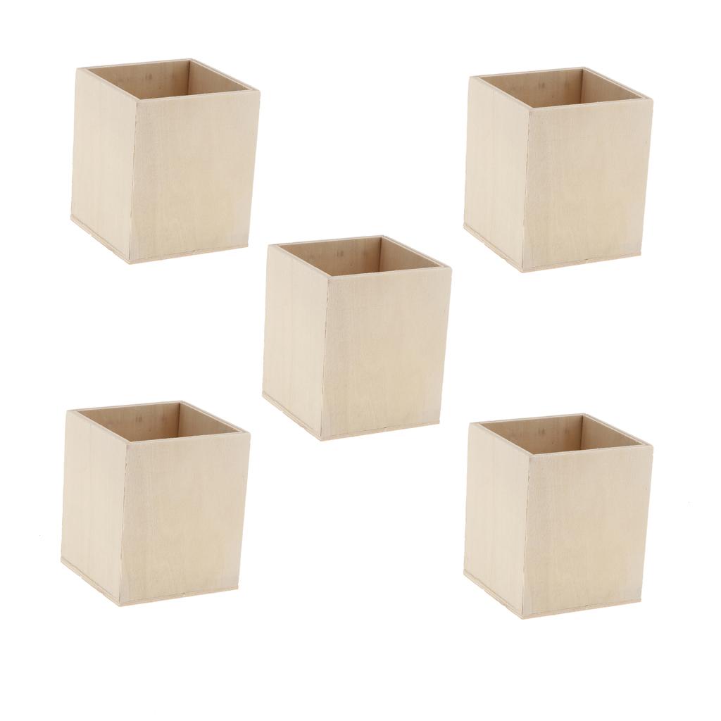 5pcs Unfinished Wood Pen Container Brush Pot for Kids DIY Craft