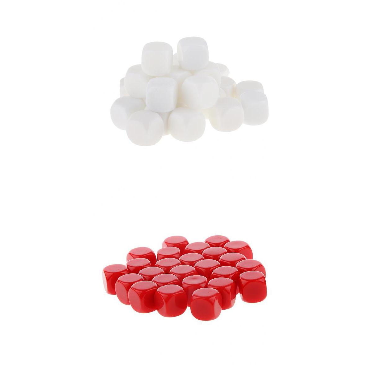 50pcs Opaque Blank Six Sided Dice D6 D&D RPG Party Game Dices Red & White