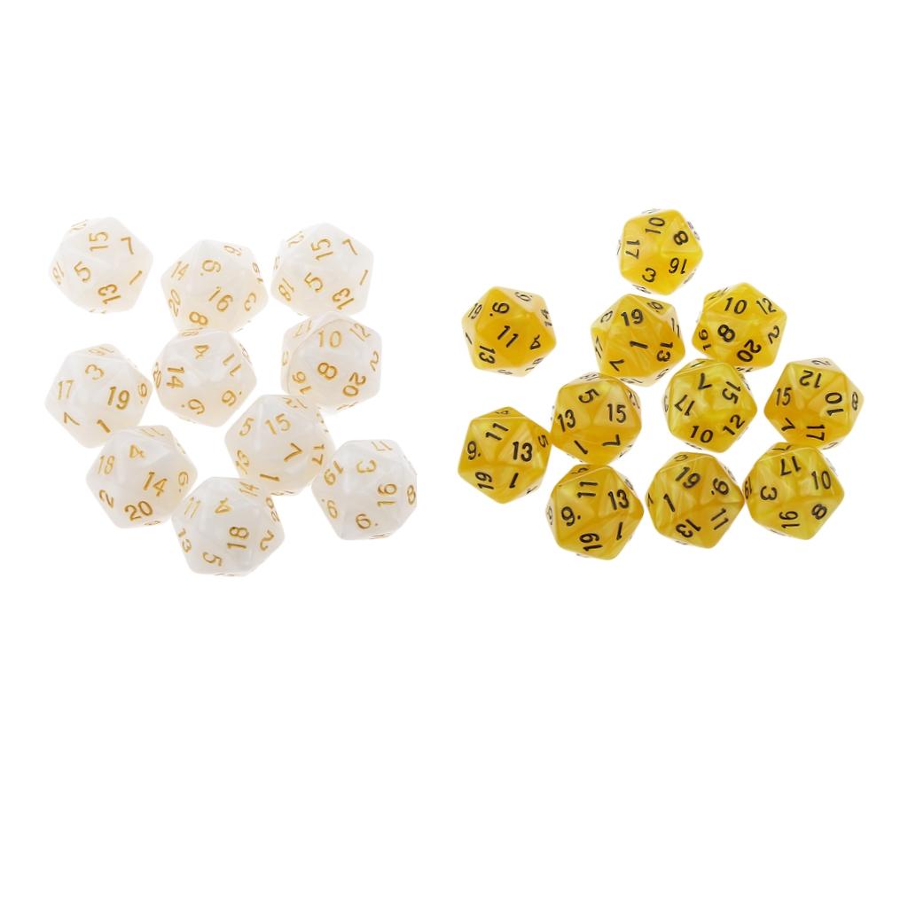 20pcs 20 Sided Dice D20 Playing D&D RPG Party Games Dices Yellow & White