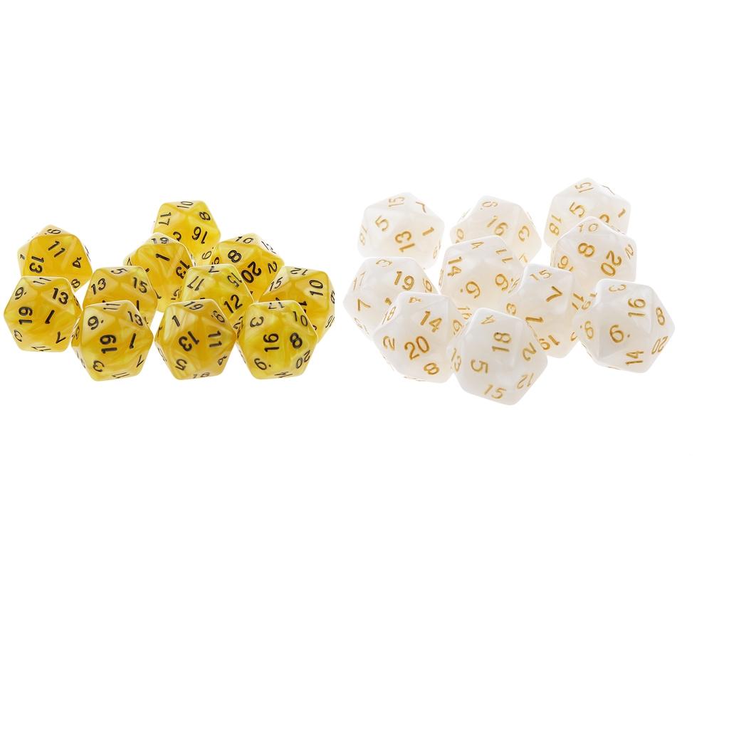 20pcs 20 Sided Dice D20 Playing D&D RPG Party Games Dices Yellow & White