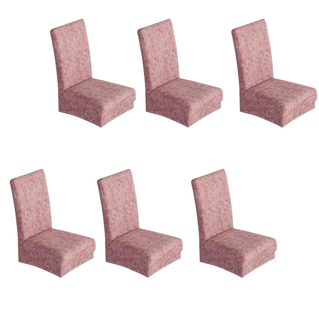 6Pieces Universal Stretch Dining Room Chair Slipcover Stool Cover Red Brown