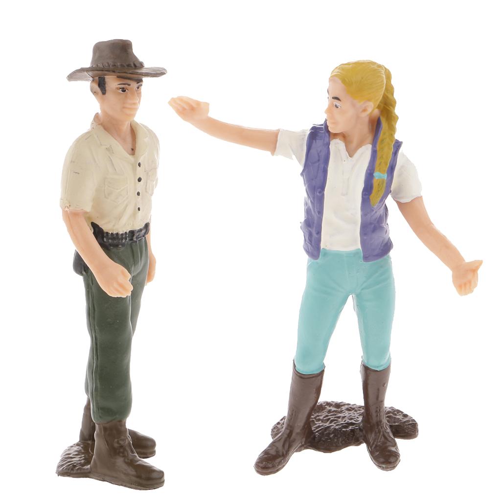 2Pcs Realistic Female Farmer People Figurine Model Action Figure Kids Toy