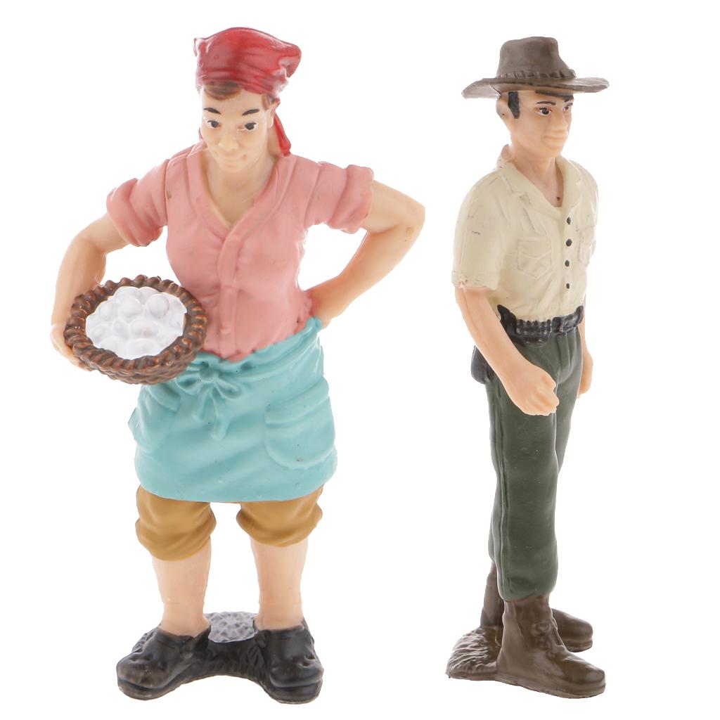 2x Realistic Male Farmer People Figurine Model Action Figure Toy Collectible