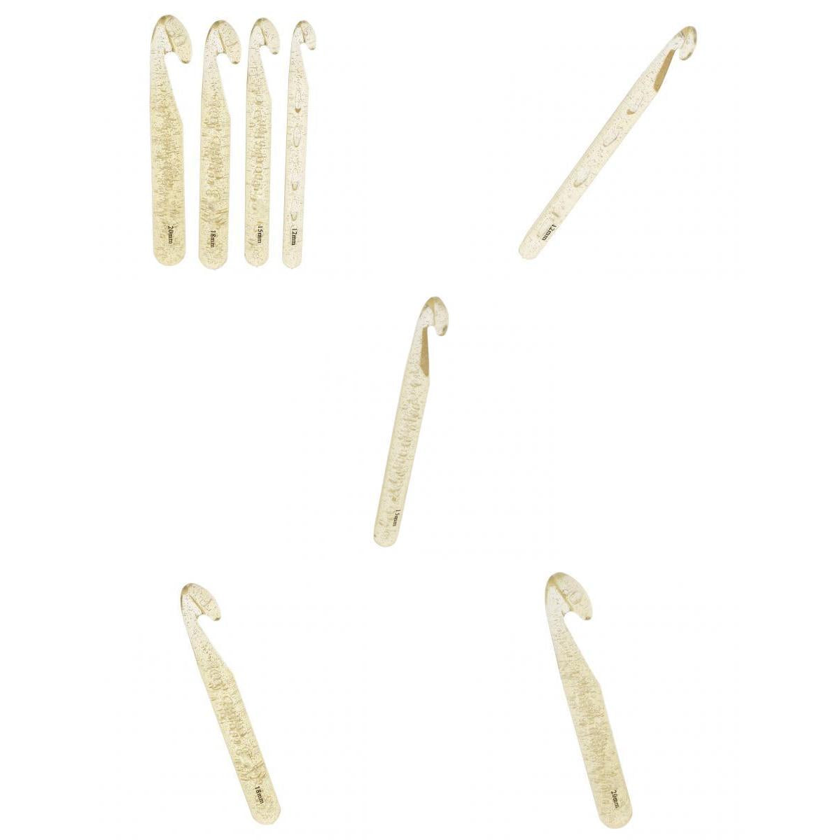 8Pcs/lot Plastic Large Crochet Hooks Knitting Needles Gold 12 15 18 20mm