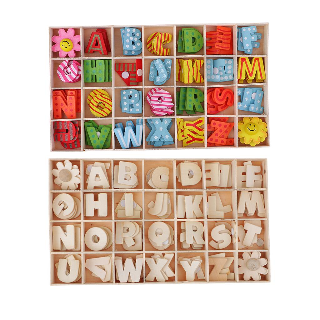224 Pieces Multicolor Wooden Alphabet Letters Kids Toys with Storage Tray