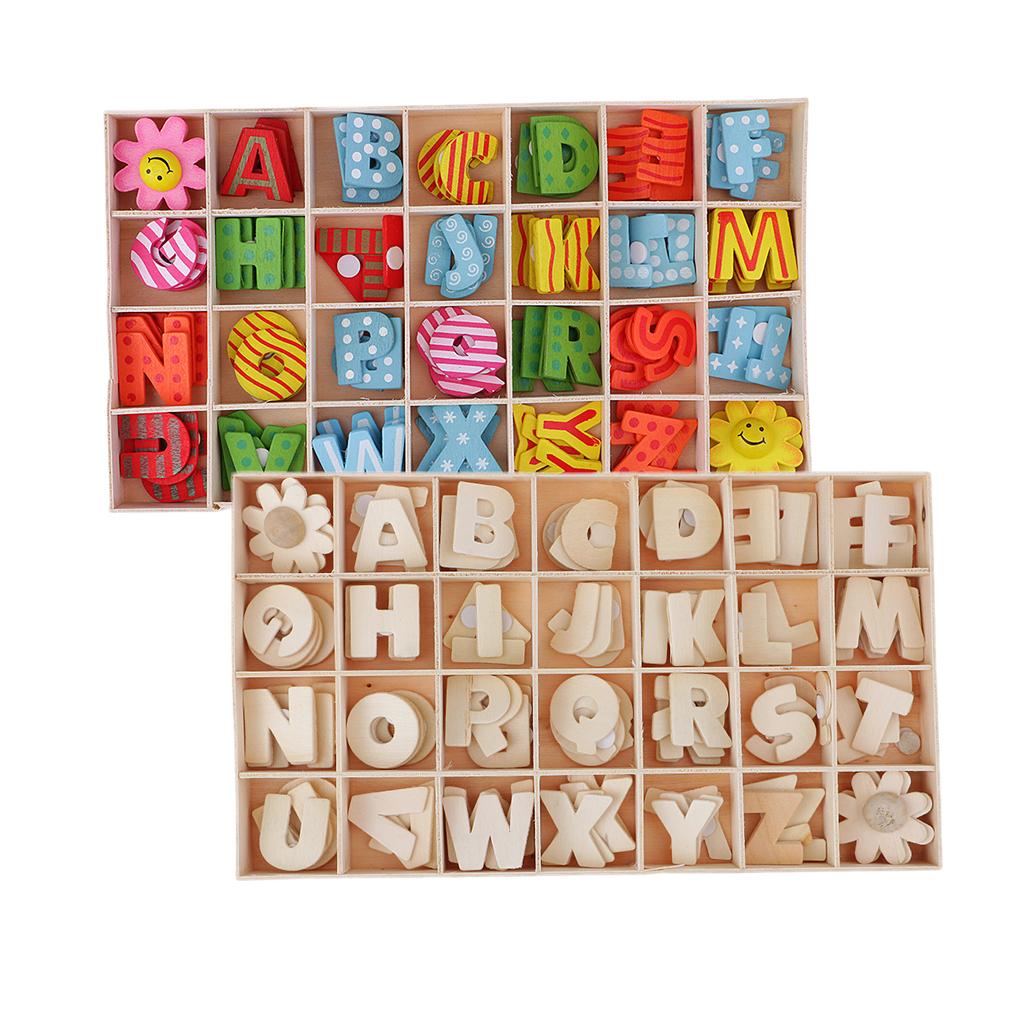 224 Pieces Multicolor Wooden Alphabet Letters Kids Toys with Storage Tray