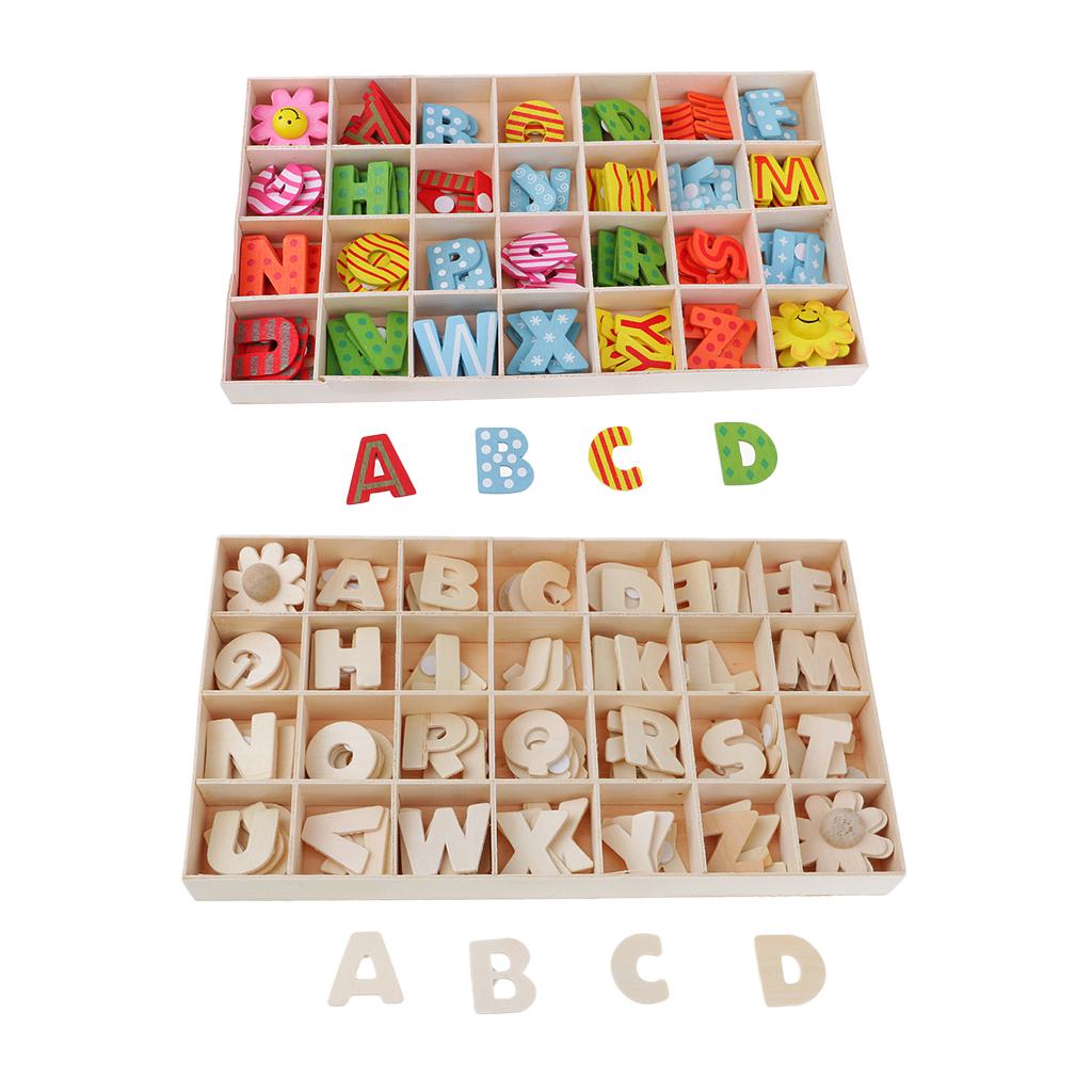 224 Pieces Multicolor Wooden Alphabet Letters Kids Toys with Storage Tray