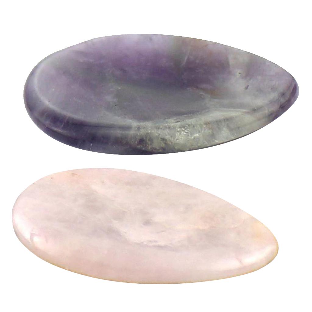 2xCrystal Gemstone Natural Polished Palm Pocket Stone Rose Quartz & Amethyst