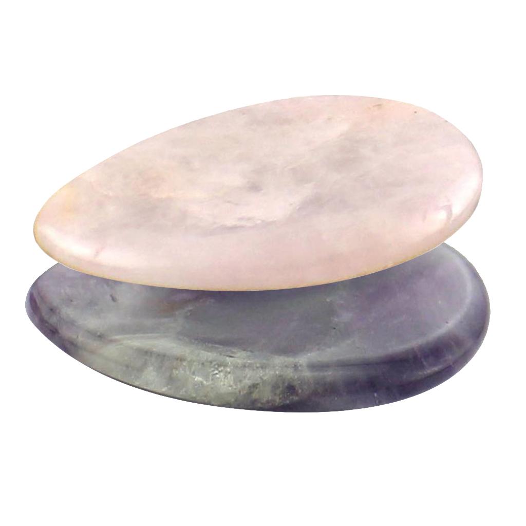 2xCrystal Gemstone Natural Polished Palm Pocket Stone Rose Quartz & Amethyst