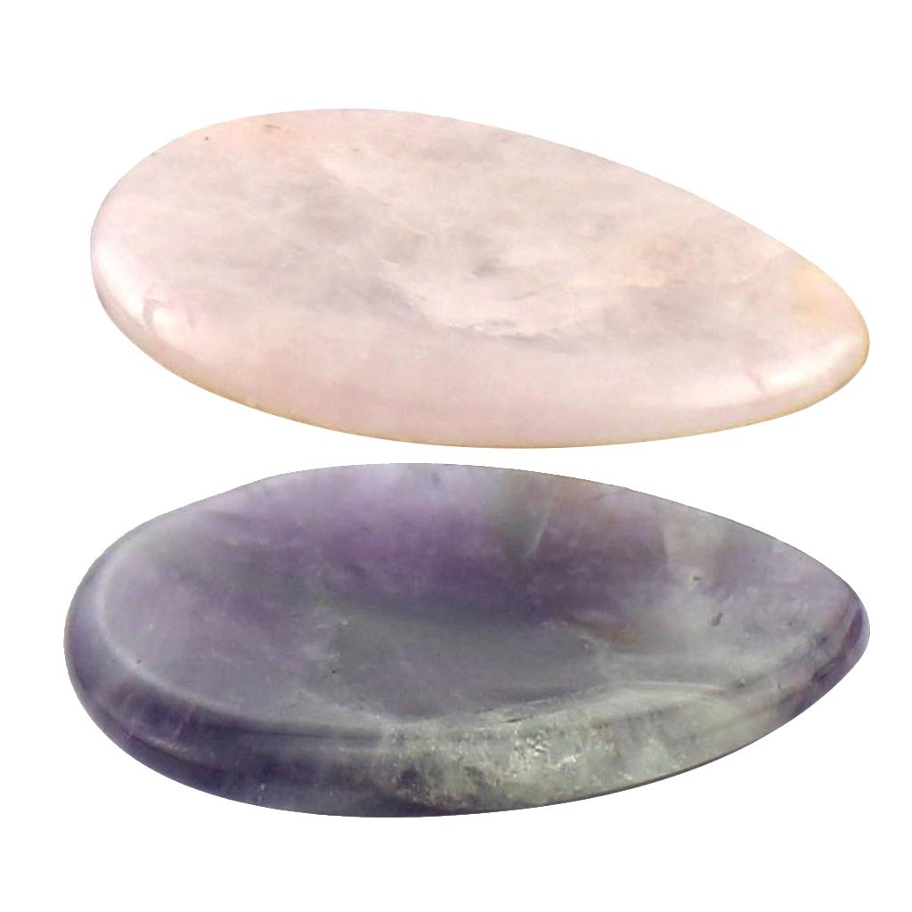 2xCrystal Gemstone Natural Polished Palm Pocket Stone Rose Quartz & Amethyst