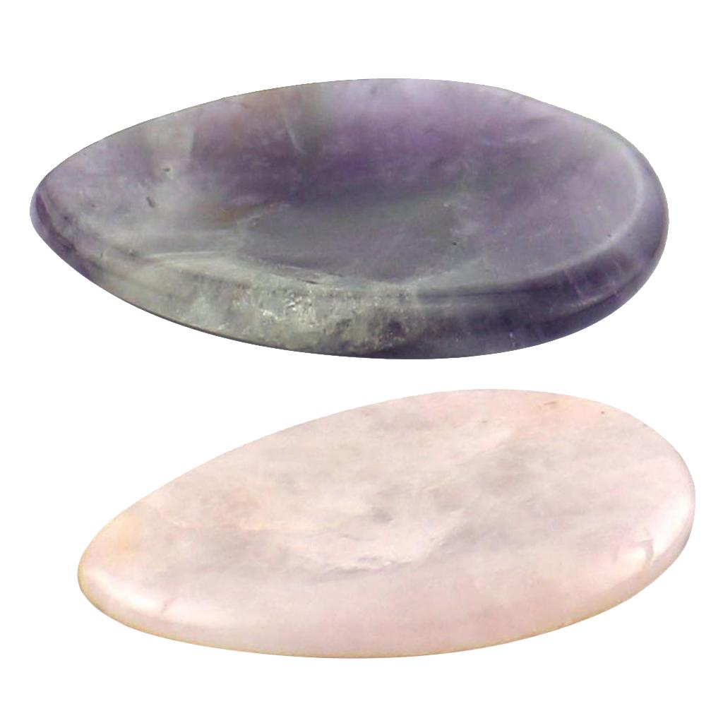 2xCrystal Gemstone Natural Polished Palm Pocket Stone Rose Quartz & Amethyst