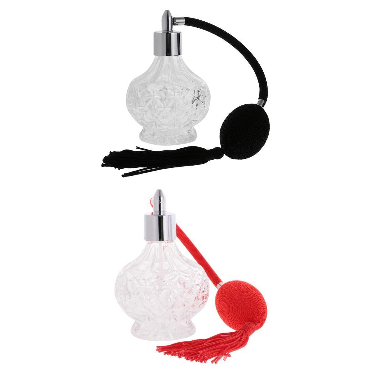 2pcs Clear Glass Empty Perfume Bottle Long Spray Refillable 100ml Red&Black