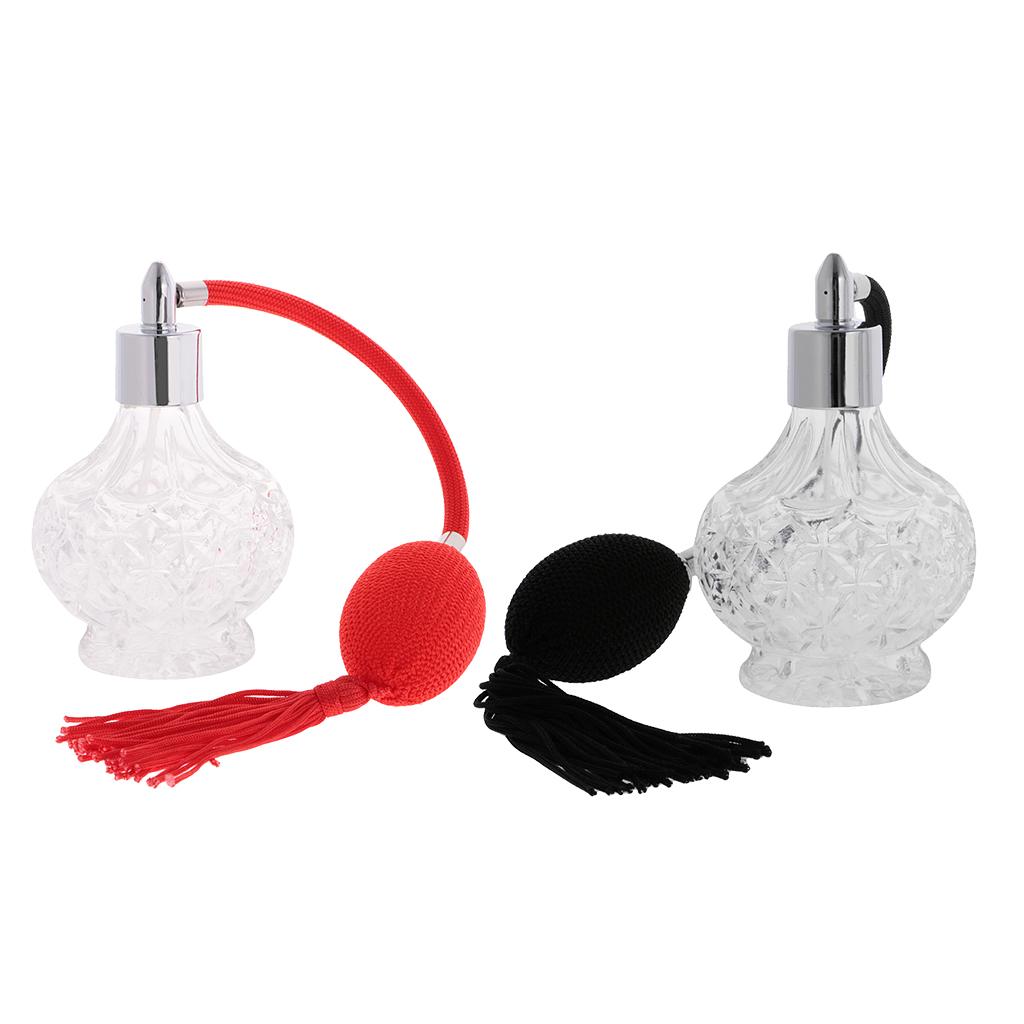 2pcs Clear Glass Empty Perfume Bottle Long Spray Refillable 100ml Red&Black