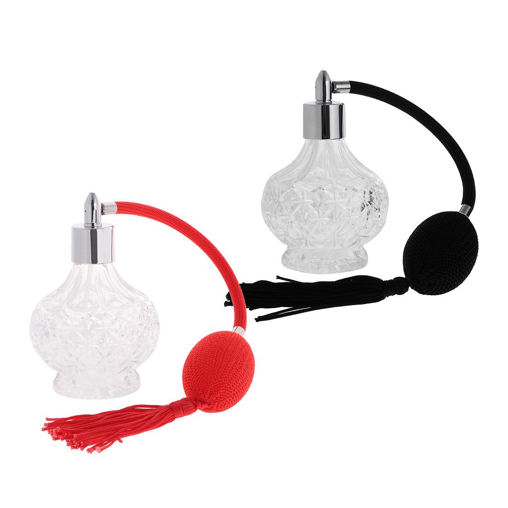 2pcs Clear Glass Empty Perfume Bottle Long Spray Refillable 100ml Red&Black