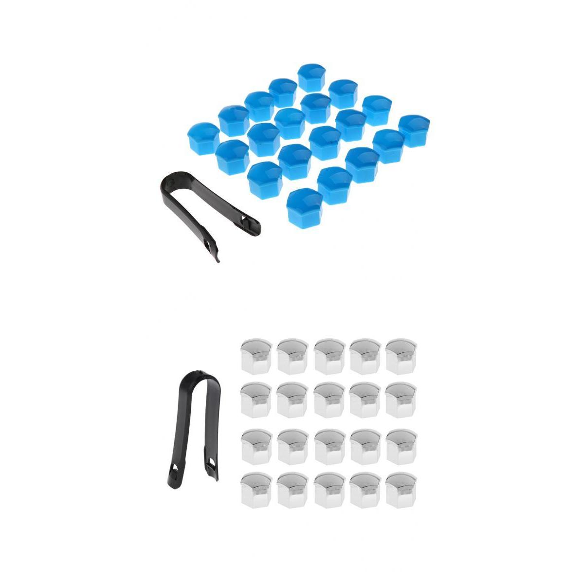 40Pcs Car Truck Wheel Tyre Center Hub Screw 17mm Protective Caps Blue+Silver