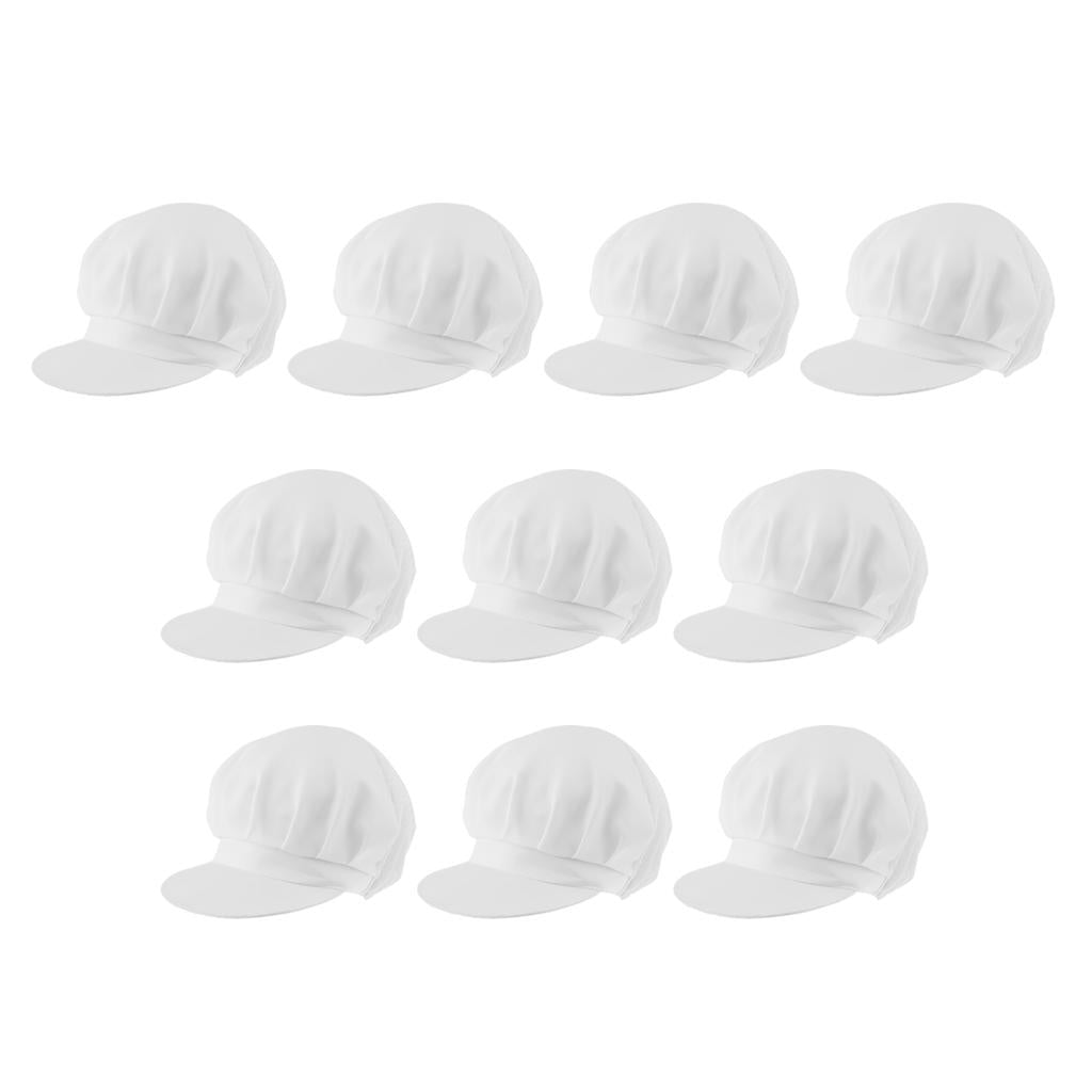 10 Piece Adjustable Elastic Cook Chef Cap Unisex White Dustproof Cooking Hat