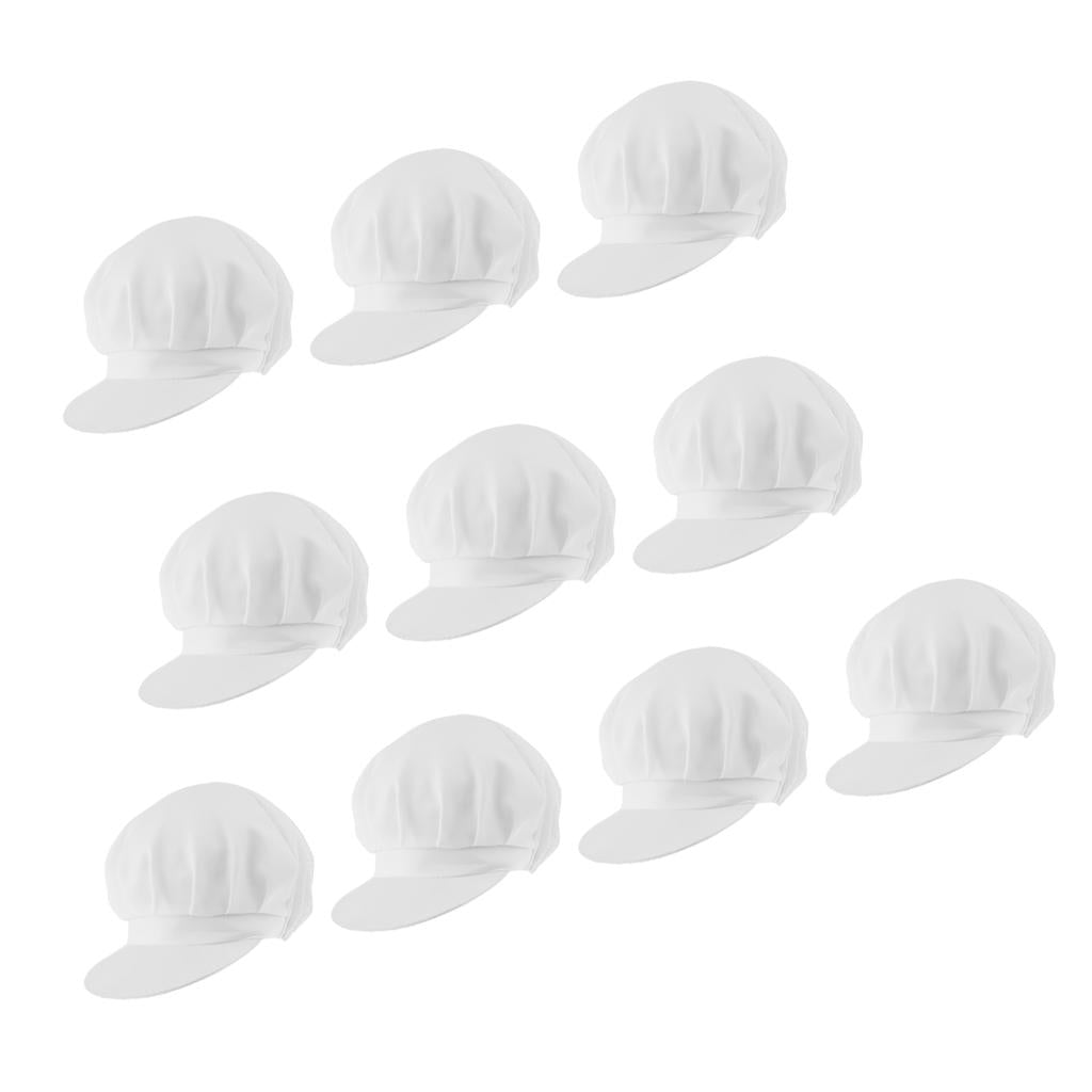 10 Piece Adjustable Elastic Cook Chef Cap Unisex White Dustproof Cooking Hat