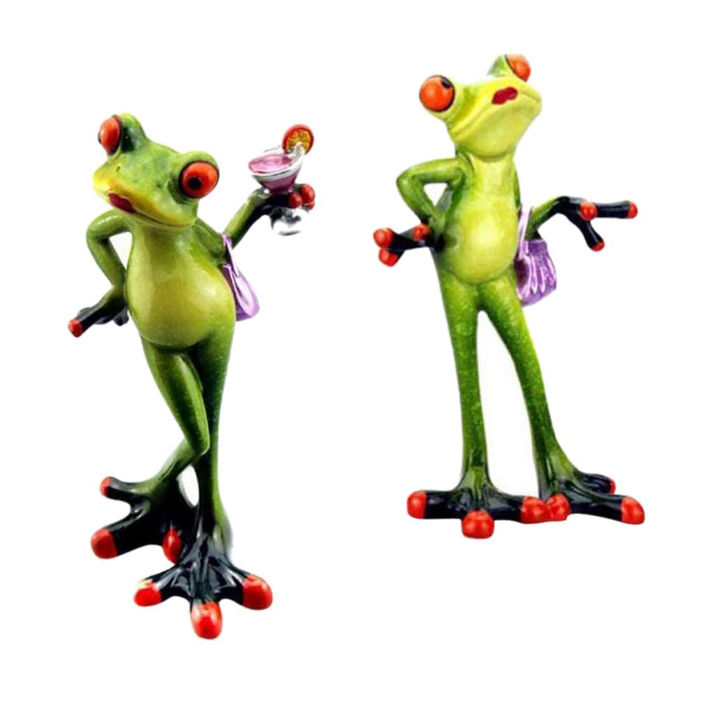 2Pcs Resin Creative 3D Craft Frog Figurine Home Office Desktop Decoration