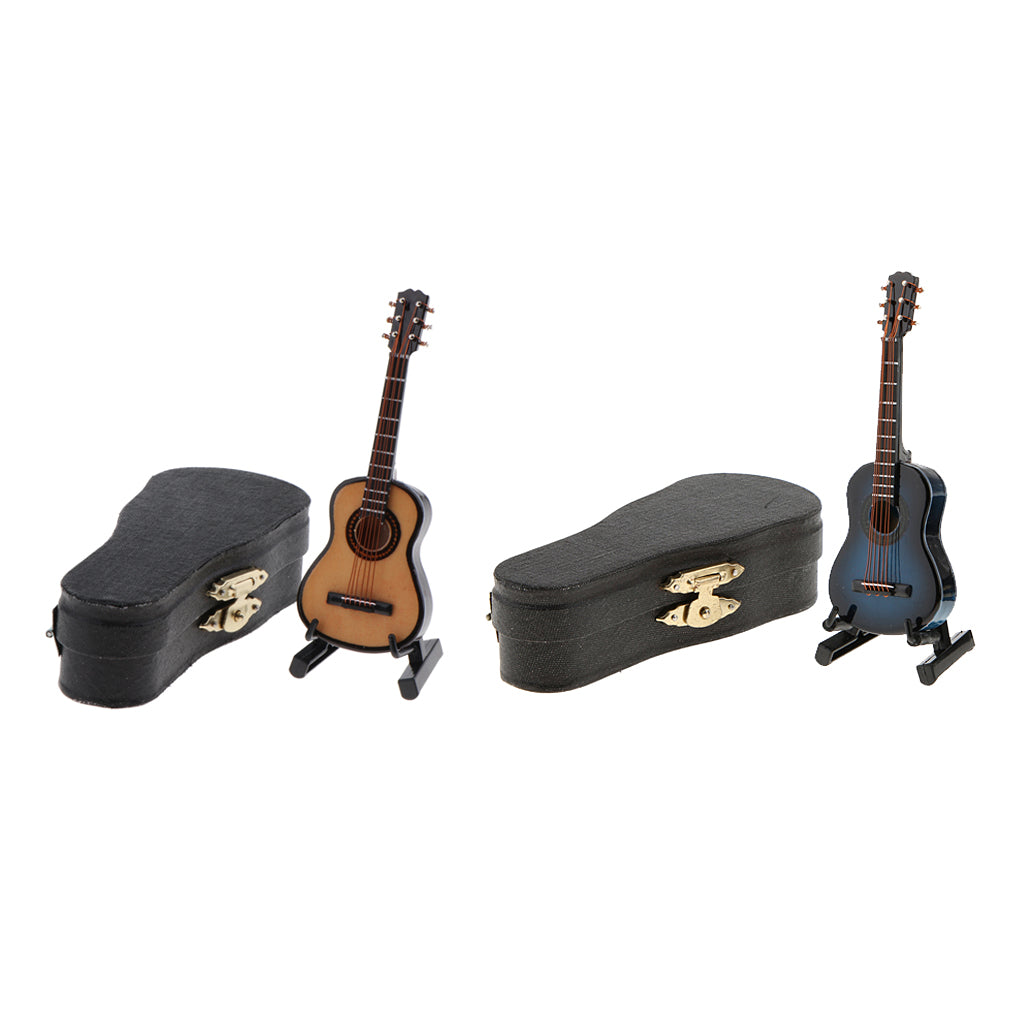 2 Pieces 1/12 Dollhouse Miniature Guitar with Stand Box