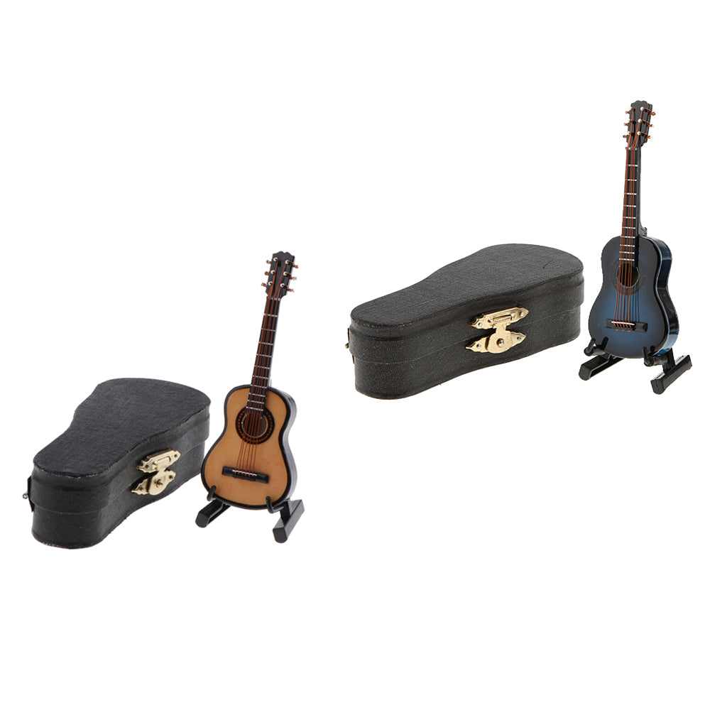 2 Pieces 1/12 Dollhouse Miniature Guitar with Stand Box