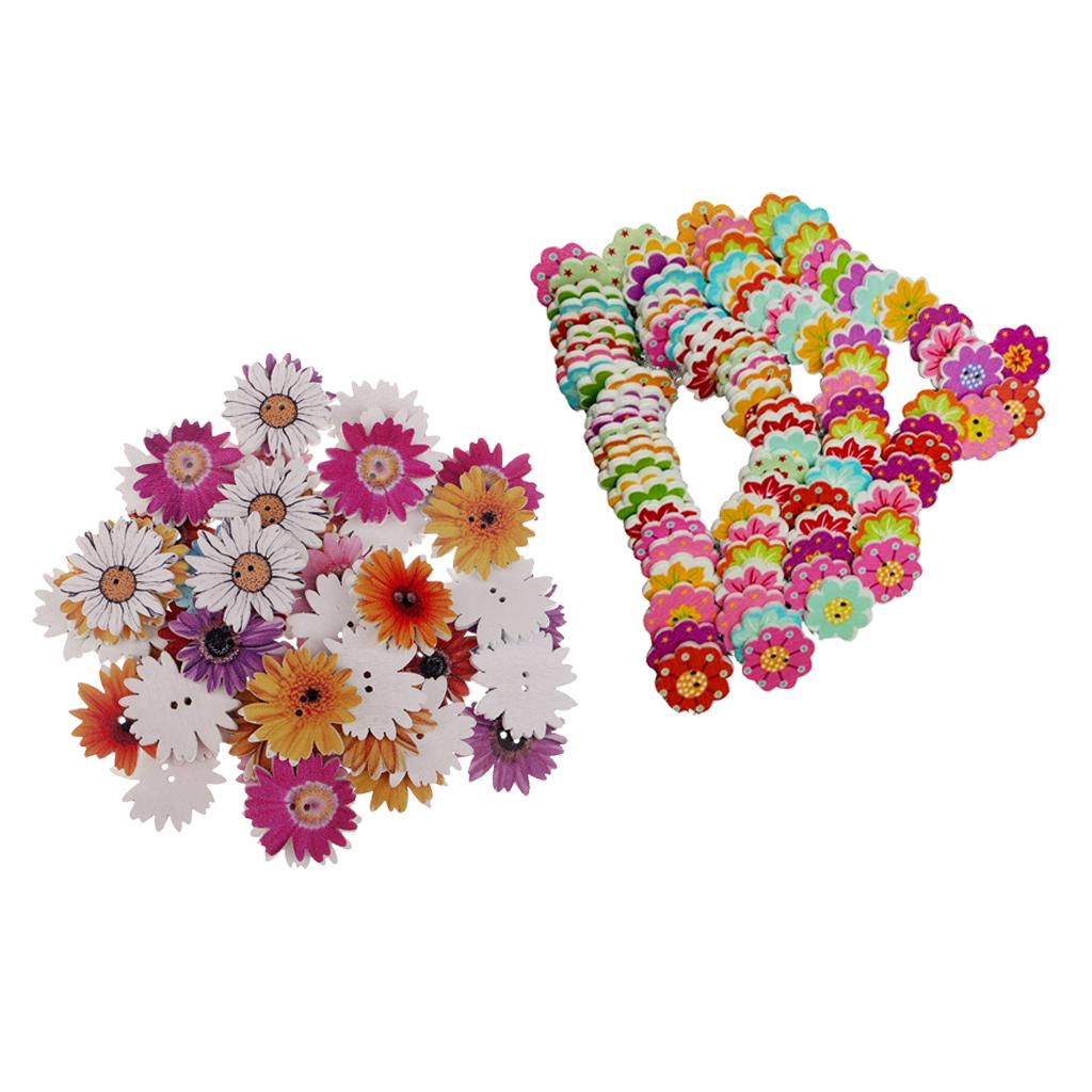 150Pcs Daisy Flower Wooden 2-holes Buttons for Crafts Scrapbooking 20mm 25mm