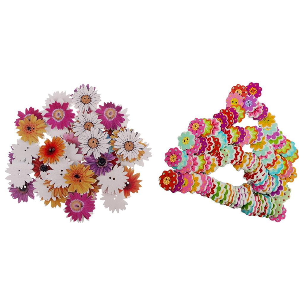 150Pcs Daisy Flower Wooden 2-holes Buttons for Crafts Scrapbooking 20mm 25mm