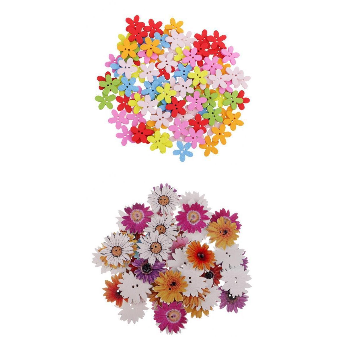 150Pcs Daisy Flower Wooden 2-holes Buttons for Crafts Scrapbooking 15mm 25mm