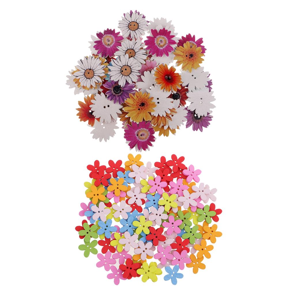 150Pcs Daisy Flower Wooden 2-holes Buttons for Crafts Scrapbooking 15mm 25mm