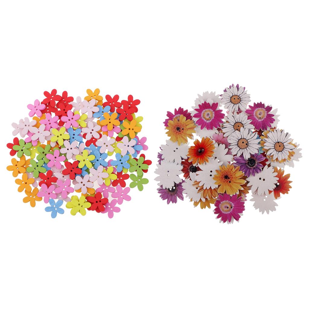 150Pcs Daisy Flower Wooden 2-holes Buttons for Crafts Scrapbooking 15mm 25mm