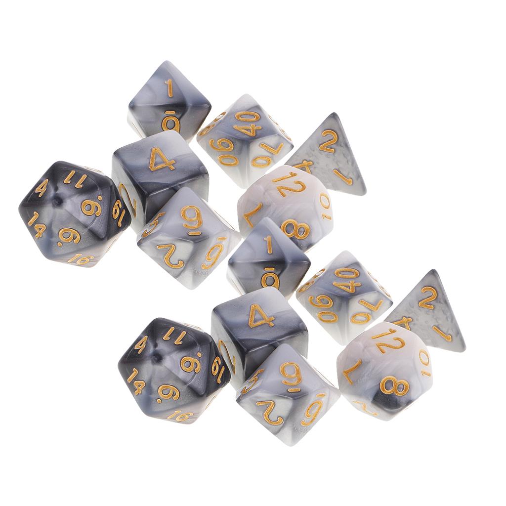 14 Pieces Polyhedral Dice for Dungeons and Dragons RPG Board Game Grey White