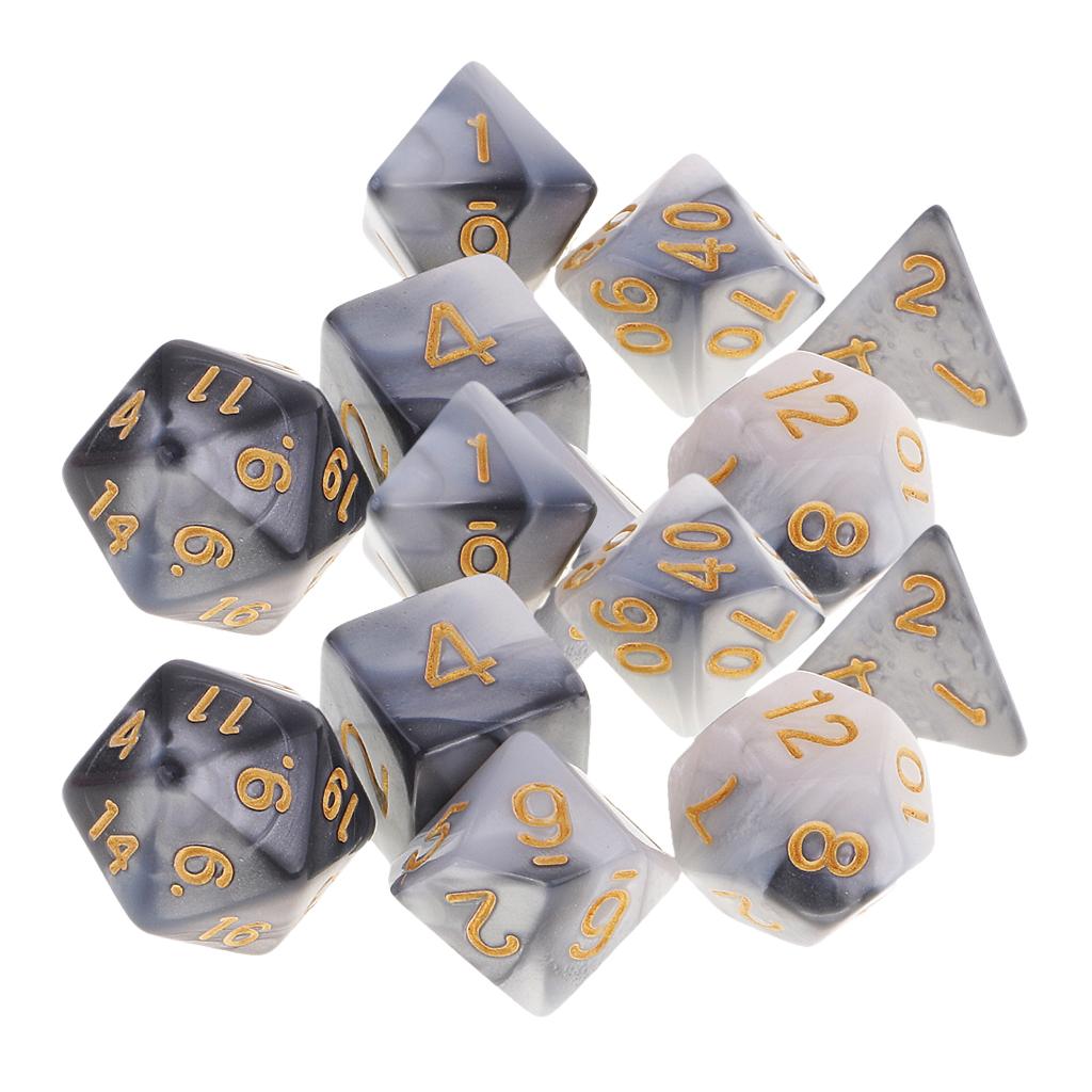 14 Pieces Polyhedral Dice for Dungeons and Dragons RPG Board Game Grey White