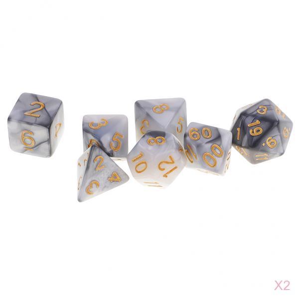 14 Pieces Polyhedral Dice for Dungeons and Dragons RPG Board Game Grey White