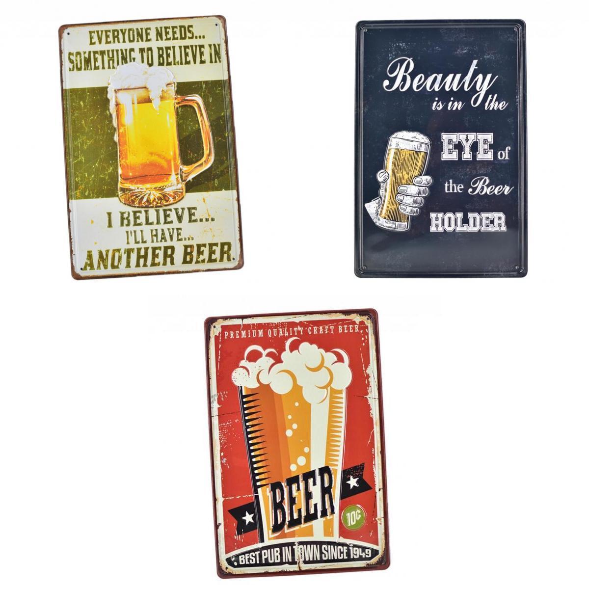 3Pcs 20x30cm Retro Metal Tin Sign Plaque Wall Art Poster Bar Pub Beer