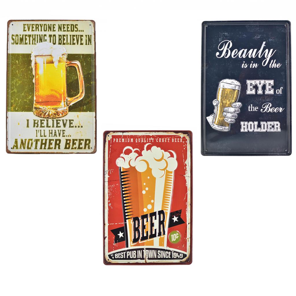 3Pcs 20x30cm Retro Metal Tin Sign Plaque Wall Art Poster Bar Pub Beer