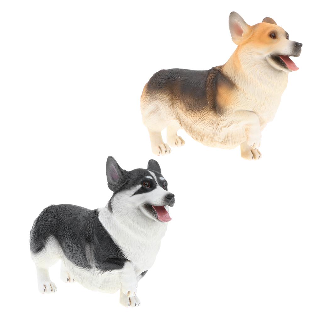 2pcs Simulation Wild Animal Model Figure Toys Figurine Home Decor Corgis Dog