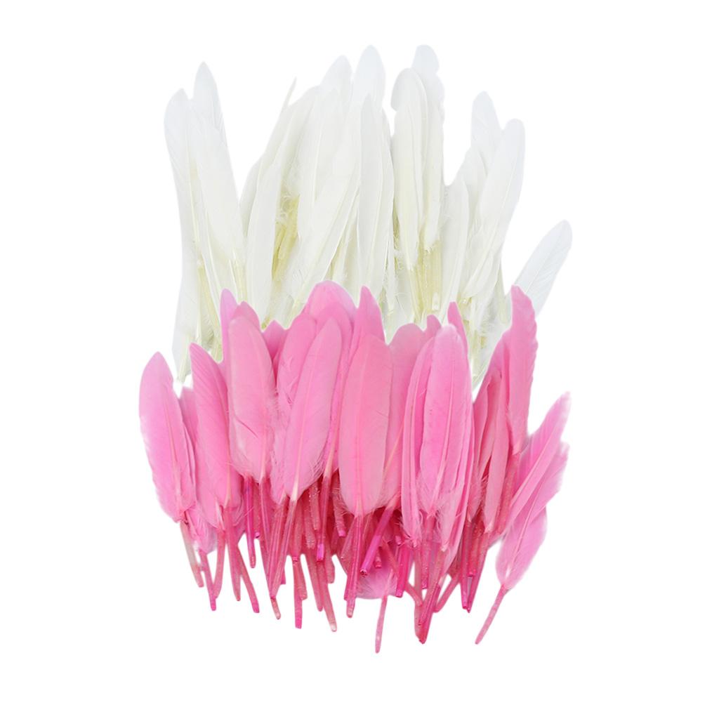100pcs Dyed Goose Feather Jewelry Decor Headgear DIY Crafts 4-6 Pink&White"