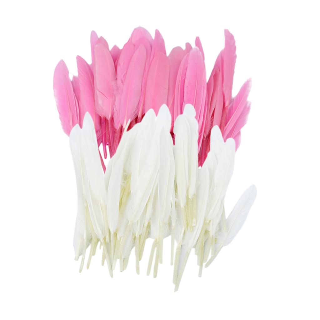 100pcs Dyed Goose Feather Jewelry Decor Headgear DIY Crafts 4-6 Pink&White"