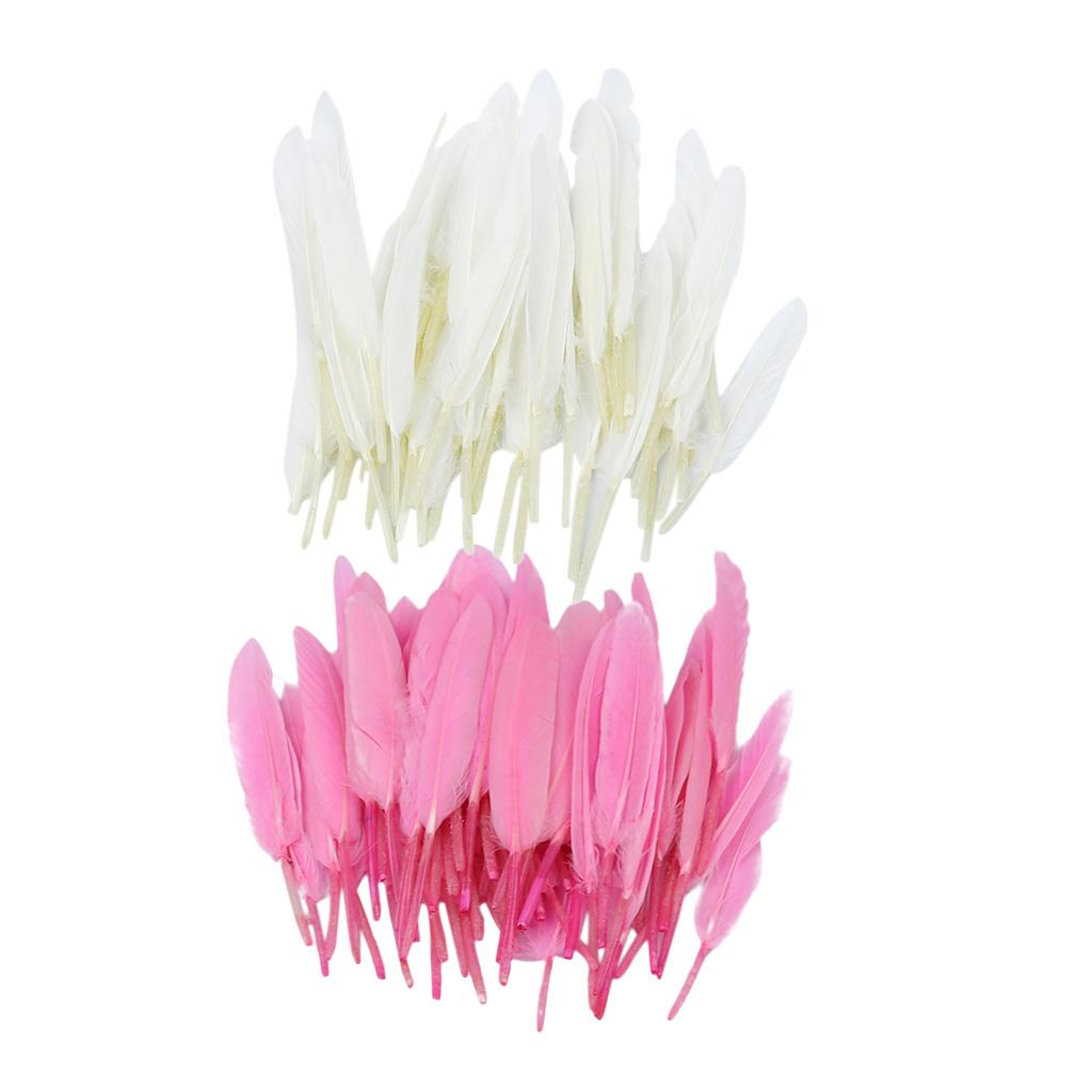 100pcs Dyed Goose Feather Jewelry Decor Headgear DIY Crafts 4-6 Pink&White"