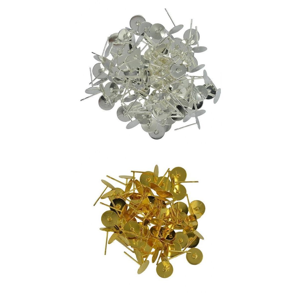 200Pcs Blank Pad Stud Earring Post Ear Stud Gold+Silver White Earbob Metal