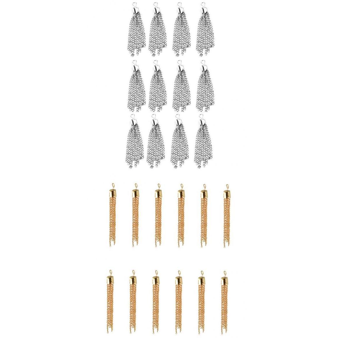 24Pcs Tassel Pendant Necklace DIY Craft For Jewelry Making Light Gold&Silver