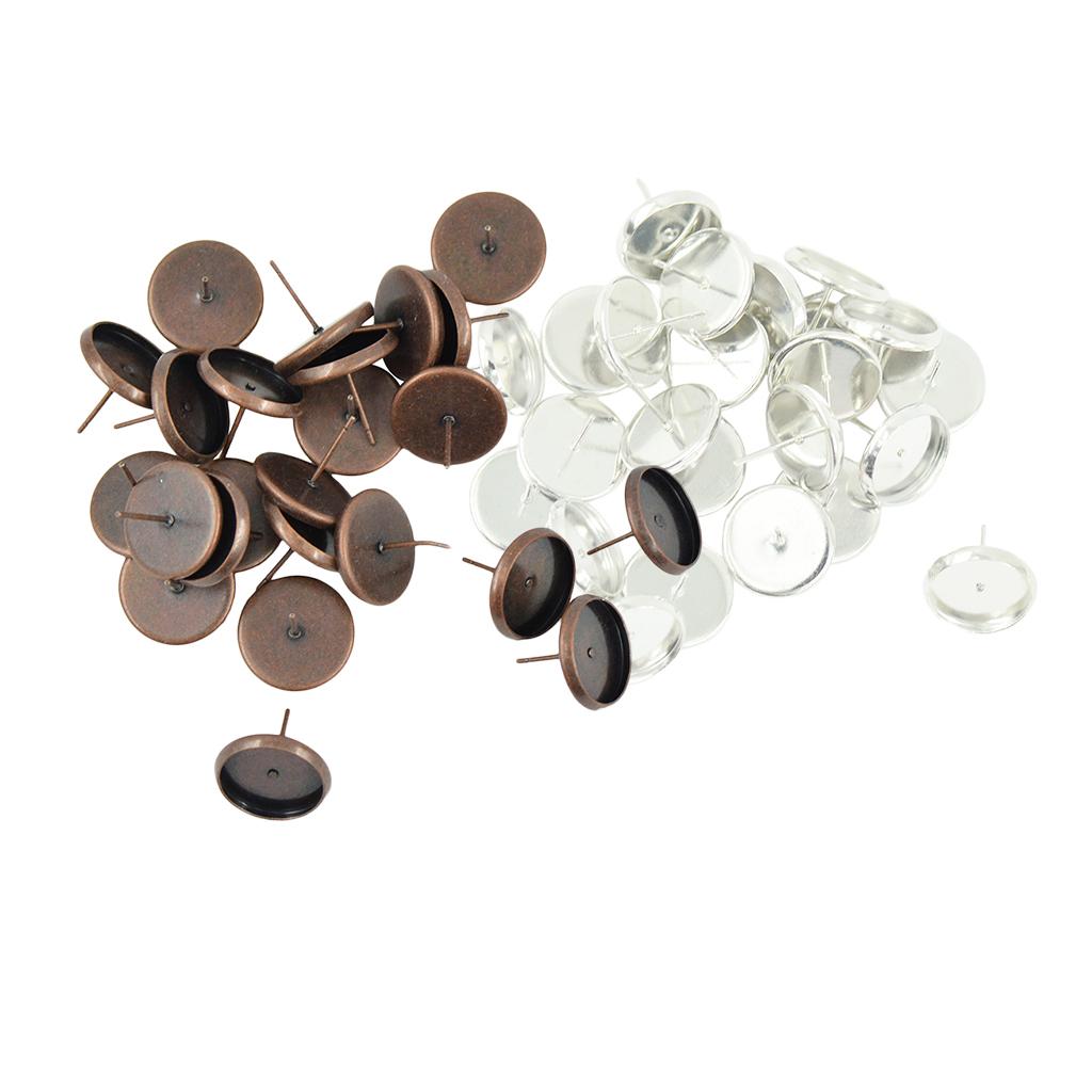 48Pcs Round Earring Blank Bezel Setting For 12mm Finding Copper&Silver White